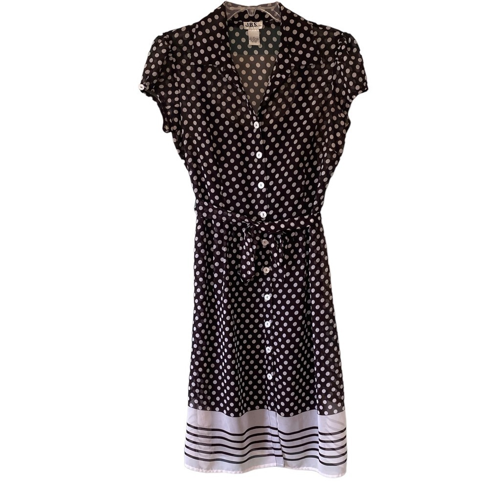 Vintage Y2K Polka Dot Button Down Dress Brown & White Sz 10 - Picture 1 of 8